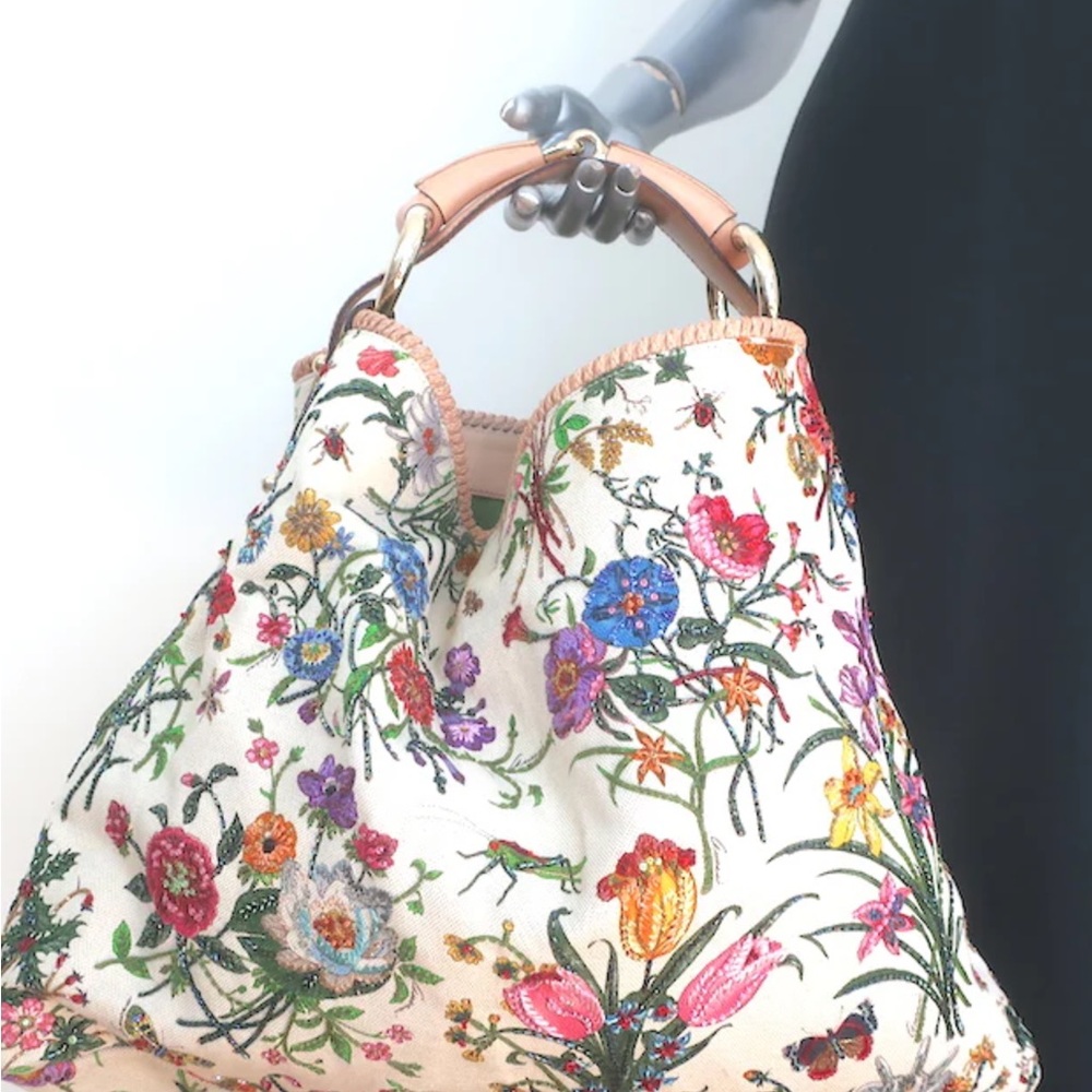 Rare authentic gucci sequin floral shoulder bag extra large - Picture 1 of 7
